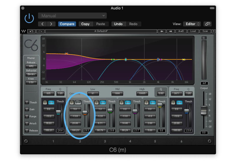 5dB gain reduction on the low end with a multiband compressor