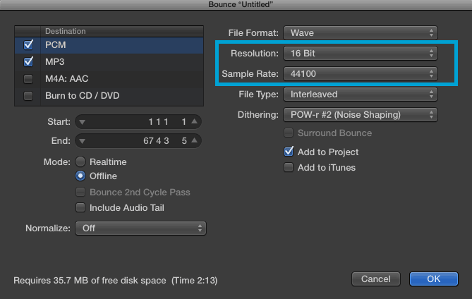 bit depth and sample rate